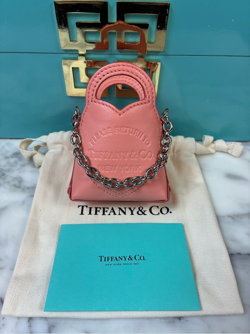 Tiffany & Co. Pink Leather Micro Nano Return to Tiffany Bag Charm - NWT